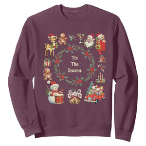Retro Vintage Christmas Sweatshirt Tis The Season Santa Hat Xmas Wrealth TS11 Maroon Print Your Wear