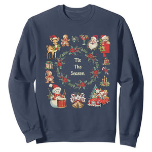 Retro Vintage Christmas Sweatshirt Tis The Season Santa Hat Xmas Wrealth TS11 Navy Print Your Wear