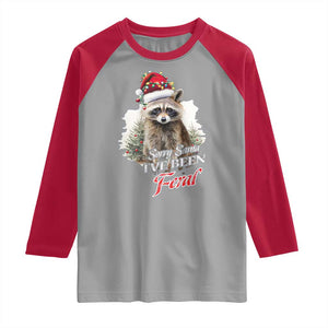 Funny Christmas Racoon Raglan Shirt Sorry Santa I've Been Feral Trash Panda TS11 Sport Gray Red Print Your Wear