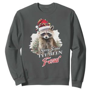 Funny Christmas Racoon Sweatshirt Sorry Santa I've Been Feral Trash Panda TS11 Dark Heather Print Your Wear
