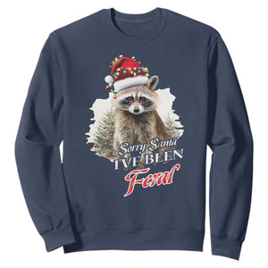 Funny Christmas Racoon Sweatshirt Sorry Santa I've Been Feral Trash Panda TS11 Navy Print Your Wear