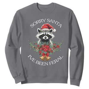Funny Christmas Racoon Sweatshirt Sorry Santa I've Been Feral Xmas Wreath TS11 Charcoal Print Your Wear