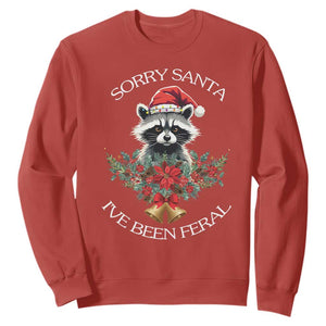 Funny Christmas Racoon Sweatshirt Sorry Santa I've Been Feral Xmas Wreath TS11 Red Print Your Wear