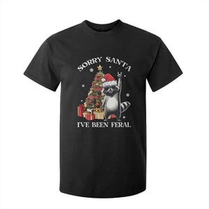 Funny Christmas Racoon T Shirt For Kid Sorry Santa I've Been Feral Xmas Hat TS11 Black Print Your Wear