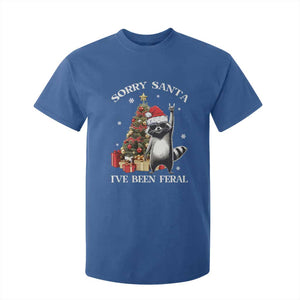 Funny Christmas Racoon T Shirt For Kid Sorry Santa I've Been Feral Xmas Hat TS11 Royal Blue Print Your Wear