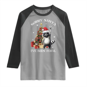 Funny Christmas Racoon Raglan Shirt Sorry Santa I've Been Feral Xmas Hat TS11 Sport Gray Black Print Your Wear