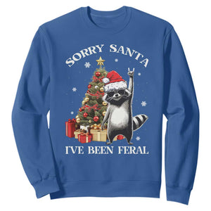 Funny Christmas Racoon Sweatshirt Sorry Santa I've Been Feral Xmas Hat TS11 Royal Blue Print Your Wear
