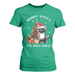 Funny Christmas Racoon T Shirt For Women Sorry Santa I've Been Feral Xmas Hat TS11 Irish Green Print Your Wear