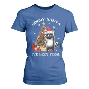 Funny Christmas Racoon T Shirt For Women Sorry Santa I've Been Feral Xmas Hat TS11 Royal Blue Print Your Wear