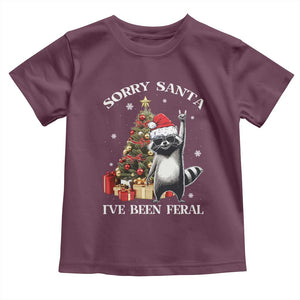 Funny Christmas Racoon Toddler T Shirt Sorry Santa I've Been Feral Xmas Hat TS11 Maroon Print Your Wear