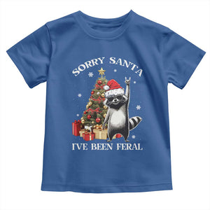 Funny Christmas Racoon Toddler T Shirt Sorry Santa I've Been Feral Xmas Hat TS11 Royal Blue Print Your Wear