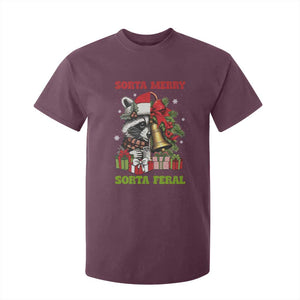 Funny Christmas Racoon T Shirt For Kid Sorta Merry Sorta Feral Xmas Wreath TS11 Maroon Print Your Wear