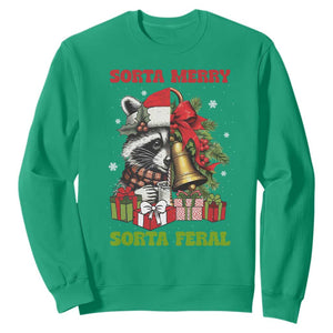 Funny Christmas Racoon Sweatshirt Sorta Merry Sorta Feral Xmas Wreath TS11 Irish Green Print Your Wear