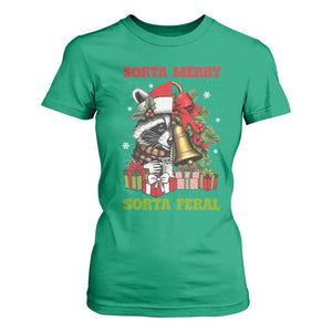 Funny Christmas Racoon T Shirt For Women Sorta Merry Sorta Feral Xmas Wreath TS11 Irish Green Print Your Wear