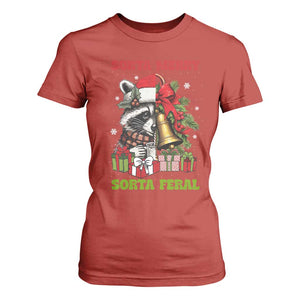 Funny Christmas Racoon T Shirt For Women Sorta Merry Sorta Feral Xmas Wreath TS11 Red Print Your Wear