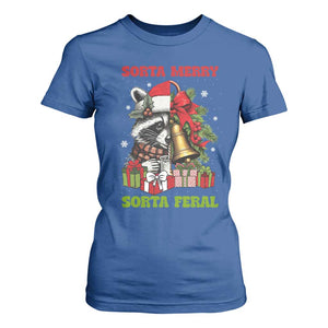 Funny Christmas Racoon T Shirt For Women Sorta Merry Sorta Feral Xmas Wreath TS11 Royal Blue Print Your Wear
