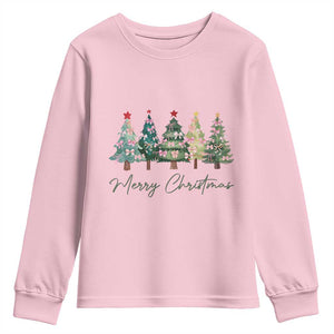 Merry Christmas Coquette Xmas Tree Youth Sweatshirt Cute Pink Bow TS11 Light Pink Print Your Wear
