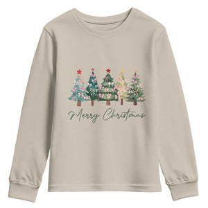 Merry Christmas Coquette Xmas Tree Youth Sweatshirt Cute Pink Bow TS11 Sand Print Your Wear