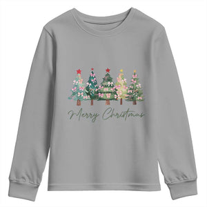 Merry Christmas Coquette Xmas Tree Youth Sweatshirt Cute Pink Bow TS11 Sport Gray Print Your Wear