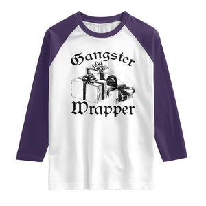 Funny Christmas Raglan Shirt Gangster Wrapper Vintage Presents Gift TS11 White Purple Print Your Wear
