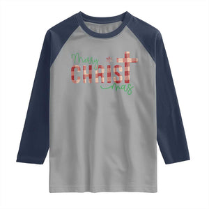 Christian Christmas Raglan Shirt Merry Christmas Cross Faith TS11 Sport Gray Navy Print Your Wear