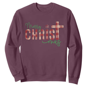 Christian Christmas Sweatshirt Merry Christmas Cross Faith TS11 Maroon Print Your Wear