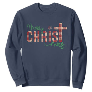 Christian Christmas Sweatshirt Merry Christmas Cross Faith TS11 Navy Print Your Wear