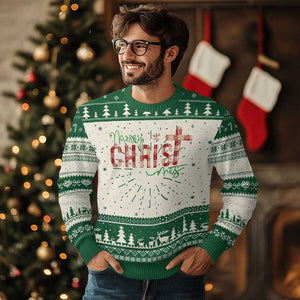 Christian Xmas Ugly Christmas Sweater Merry Christmas Cross Faith TS11 Green Print Your Wear
