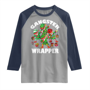 Funny Gangster Wrapper Raglan Shirt Christmas Gangsta Elf Crew Presents TS11 Sport Gray Navy Print Your Wear