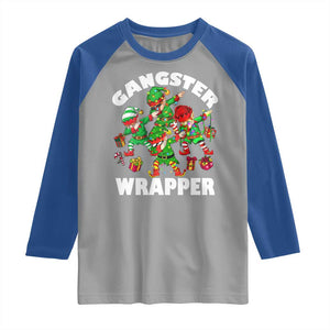 Funny Gangster Wrapper Raglan Shirt Christmas Gangsta Elf Crew Presents TS11 Sport Gray Royal Print Your Wear
