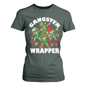 Funny Gangster Wrapper T Shirt For Women Christmas Gangsta Elf Crew Presents TS11 Dark Forest Green Print Your Wear