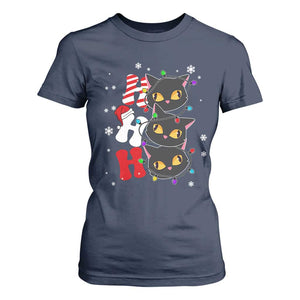 Funny Christmas Black Cat Triple Ho T Shirt For Women TS11 Navy Print Your Wear