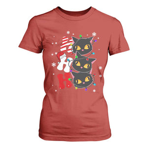 Funny Christmas Black Cat Triple Ho T Shirt For Women TS11 Red Print Your Wear