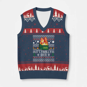 Funny Christmas Lil Dumpster Fire V-Neck Knit Sweater Vest It Is Finally Over 2025 TS11 Navy Red Print Your Wear