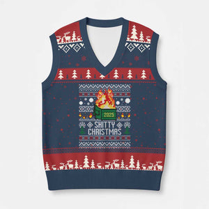 Funny Xmas Lil Dumpster Fire V-Neck Knit Sweater Vest Shitty Christmas Festive Holiday TS11 Navy Red Print Your Wear