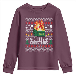 Funny Xmas Lil Dumpster Fire Youth Sweatshirt Shitty Christmas Festive Holiday TS11 Maroon Print Your Wear