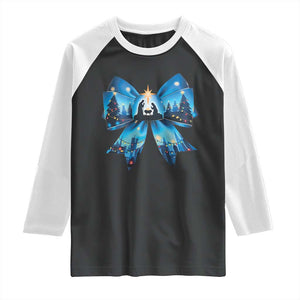 Jesus God Nativity Scene Coquette Bow Christmas Raglan Shirt TS11 Black White Print Your Wear