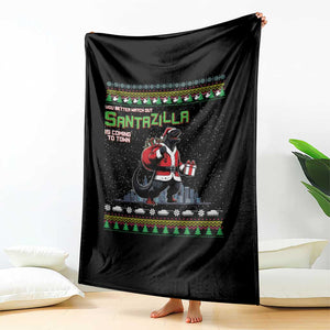 Funny Christmas Santa Godzilla Throw Blanket You Better Watch Out Santazilla Is Coming To Town TS11 Print Your Wear