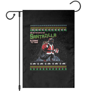 Funny Christmas Santa Godzilla Garden Flag You Better Watch Out Santazilla Is Coming To Town TS11 Black Print Your Wear