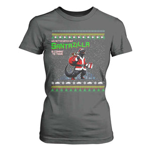 Funny Christmas Santa Godzilla T Shirt For Women You Better Watch Out Santazilla Is Coming To Town TS11 Dark Heather Print Your Wear