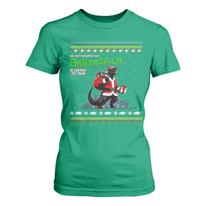Funny Christmas Santa Godzilla T Shirt For Women You Better Watch Out Santazilla Is Coming To Town TS11 Irish Green Print Your Wear