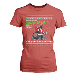 Funny Christmas Santa Godzilla T Shirt For Women You Better Watch Out Santazilla Is Coming To Town TS11 Red Print Your Wear
