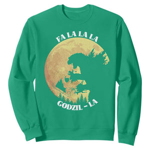 Funny Christmas Godzilla Sweatshirt Falalala Godzil La Santa Reindeers Xmas Japanese Monster TS11 Irish Green Print Your Wear