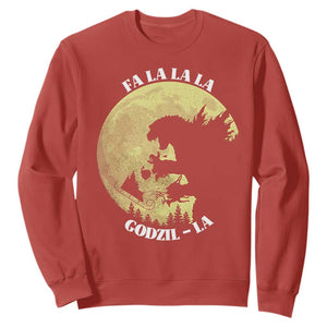 Funny Christmas Godzilla Sweatshirt Falalala Godzil La Santa Reindeers Xmas Japanese Monster TS11 Red Print Your Wear
