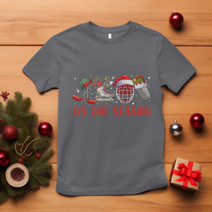 Funny Christmas Ice Hockey T Shirt Tis The Season Santa Elf Hat Hockey Equipment TS11 Charcoal Print Your Wear