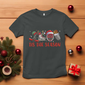 Funny Christmas Ice Hockey T Shirt Tis The Season Santa Elf Hat Hockey Equipment TS11 Dark Heather Print Your Wear