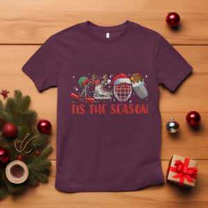 Funny Christmas Ice Hockey T Shirt Tis The Season Santa Elf Hat Hockey Equipment TS11 Maroon Print Your Wear