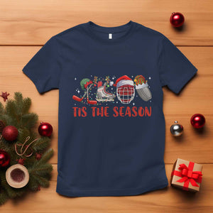 Funny Christmas Ice Hockey T Shirt Tis The Season Santa Elf Hat Hockey Equipment TS11 Navy Print Your Wear
