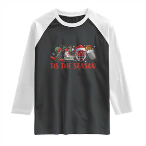 Funny Christmas Ice Hockey Raglan Shirt Tis The Season Santa Elf Hat Hockey Equipment TS11 Black White Print Your Wear