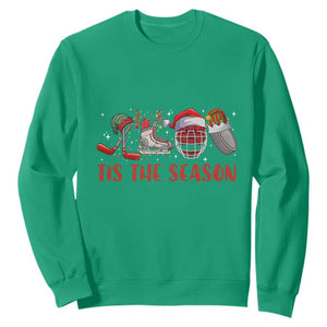 Funny Christmas Ice Hockey Sweatshirt Tis The Season Santa Elf Hat Hockey Equipment TS11 Irish Green Print Your Wear